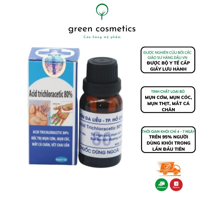 Dung Dịch Acid Trichloracetic 80% 15ml Loại Bỏ Các Loại Mụn Cóc Mụn Cơm Không Đau Rát An Toàn Cho Da Lọ
