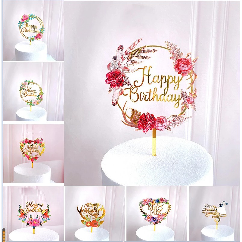 Que Cắm Trang Trí Bánh Kem Sinh Nhật Hình Tròn Màu Vàng Acrylic Lấp Lánh DIY