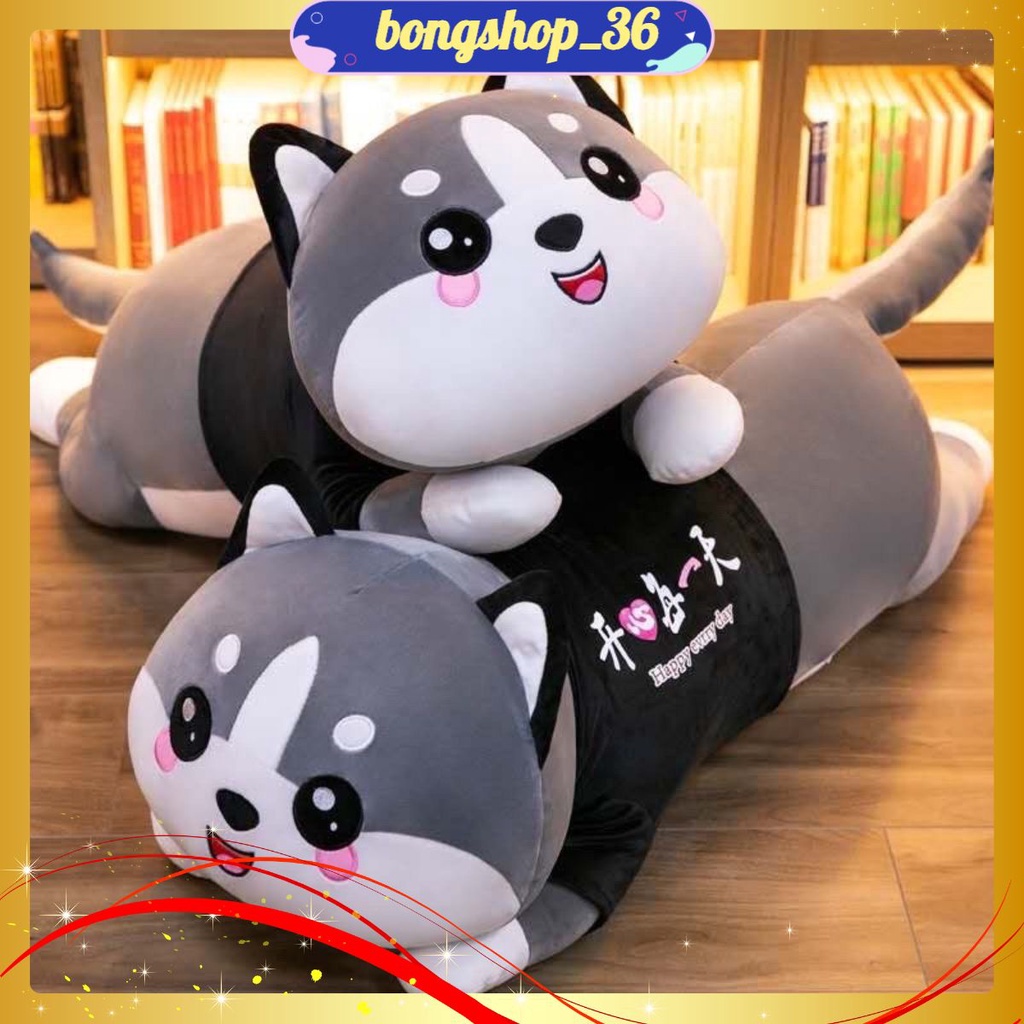 Gối Ôm Cho Bé, Gối Ôm Hình Thú Mèo Husky - Gấu Bông Mèo Mắt Tròn Size 50cm