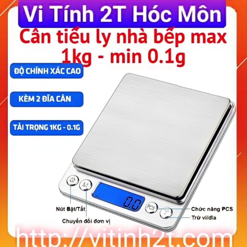 Cân Tiểu Ly Điện Tử Platform 1Kg ,(Tặng 2 Khay Nhựa), Cân Điện Tử Mini Inox I-2000