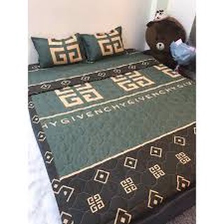 (HCM+ FREESHIP) Trọn Bộ Chăn Ga Vỏ Gối 5 Món GiVenChy Xanh Rêu 1m6x2m ( 1 Drap + 2 Vỏ Gối Nằm + 1 Chăn Hè + 1 Vỏ Gố