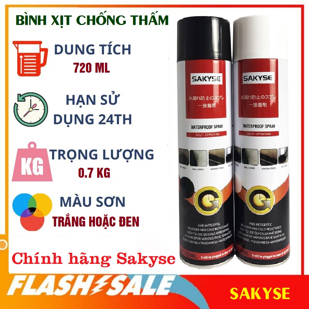 Bình Xịt Chống Thấm Sakyse Nhật Bản, Keo chống dột xịt chống thấm nhà, mái tôn, bể nước Loại To 720ML, date mới 2022