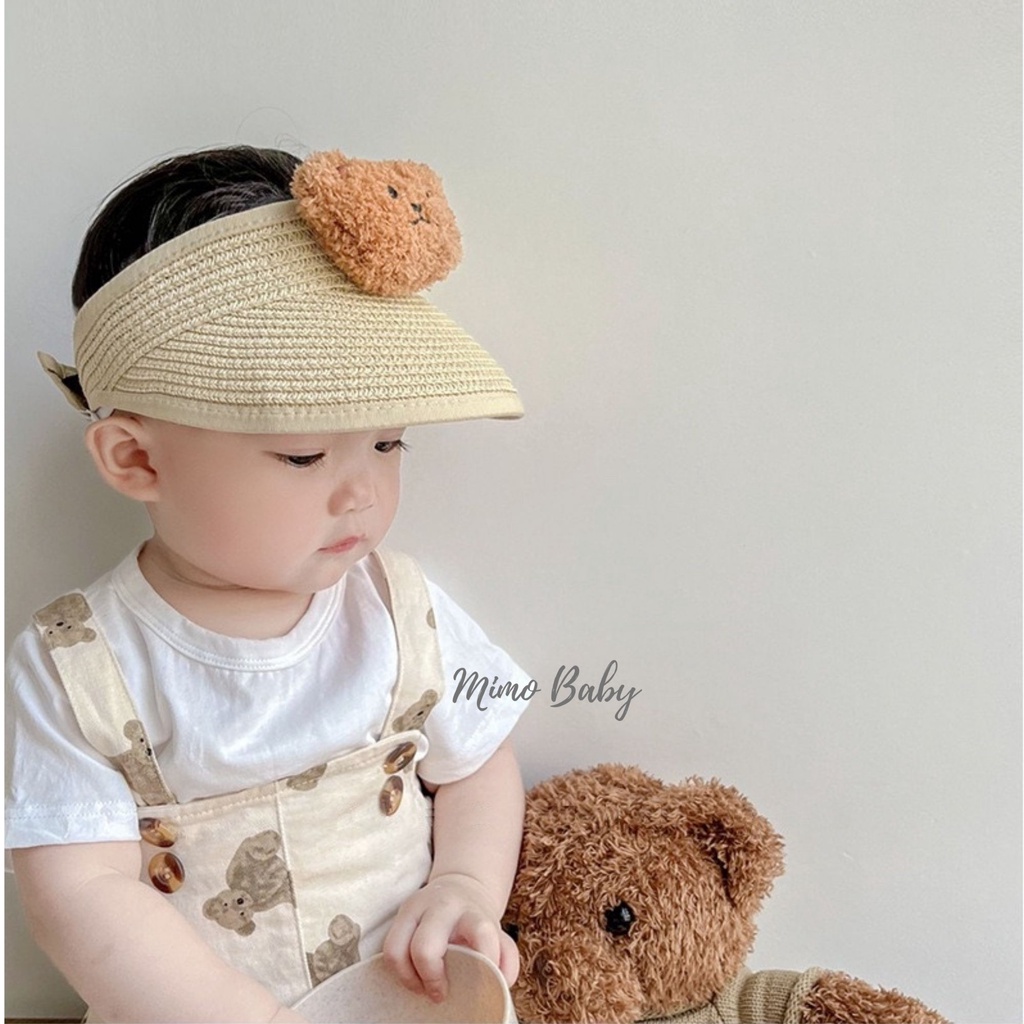 Mũ nón cói nửa đầu đính gấu bông xù đáng yêu cho bé 6m-7y Mimo baby MH109