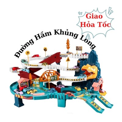 Đồ Chơi Đường Hầm Khủng Long  Bi House - Đường Đua Cao Tốc Cho Bé- Đồ Chơi Đường Đua
