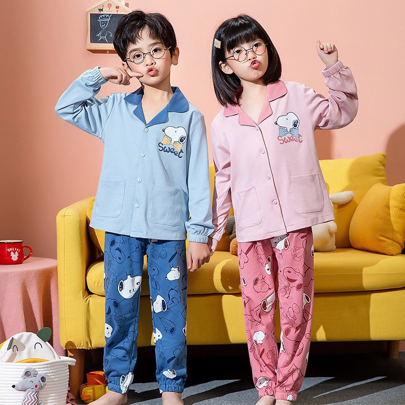 Bộ pijama dài tay cho bé trai bé gái diện đồ đôi xinh xịn chất cotton 4c mịn đẹp size 10-48kg