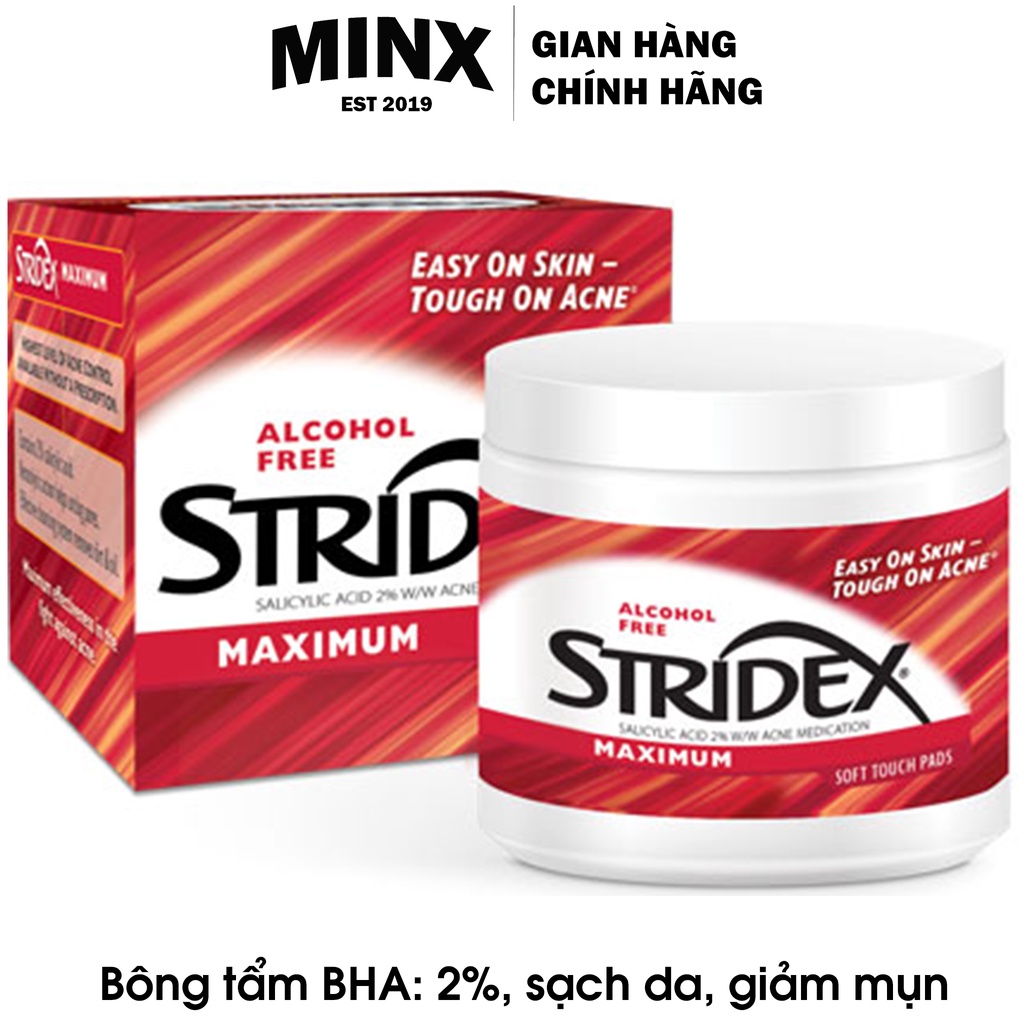 Miếng Stridex tẩm Salicylic Acid 0.5% - 2% 55 - 90 Pads - Bông chứa BHA Hỗ trợ giảm mụn, sưng viêm - MINX Store