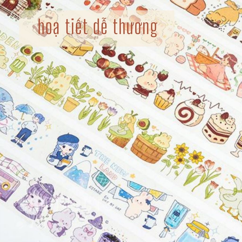 [1 cuộn giấy washi + 1 cuộn nhựa PET khổ to] Hộp 2 cuộn sticker bé gái hoạt hình dễ thương ST119