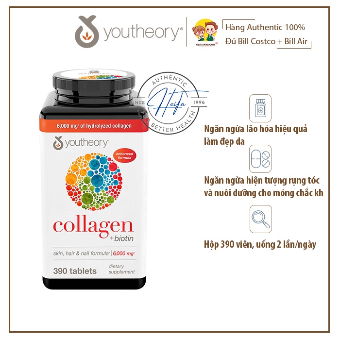 Viên Uống Chống Lão Hóa Da Collagen Youtheory Type 1-2-3 - 390 Viên Của Mỹ
