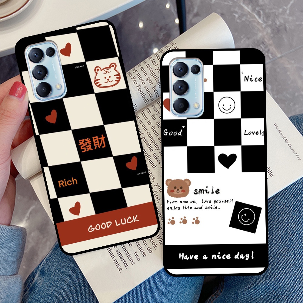 Ốp Oppo Reno5 4G / Reno5 5G / Reno 5 in hình sọc caro, họa tiết đen trắng dễ thương