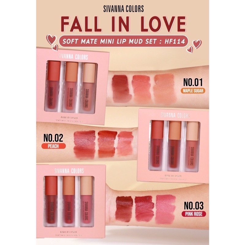 Set 3 son lì Sivanna Fall in Love Soft Mate Mini Lip Mud HF114