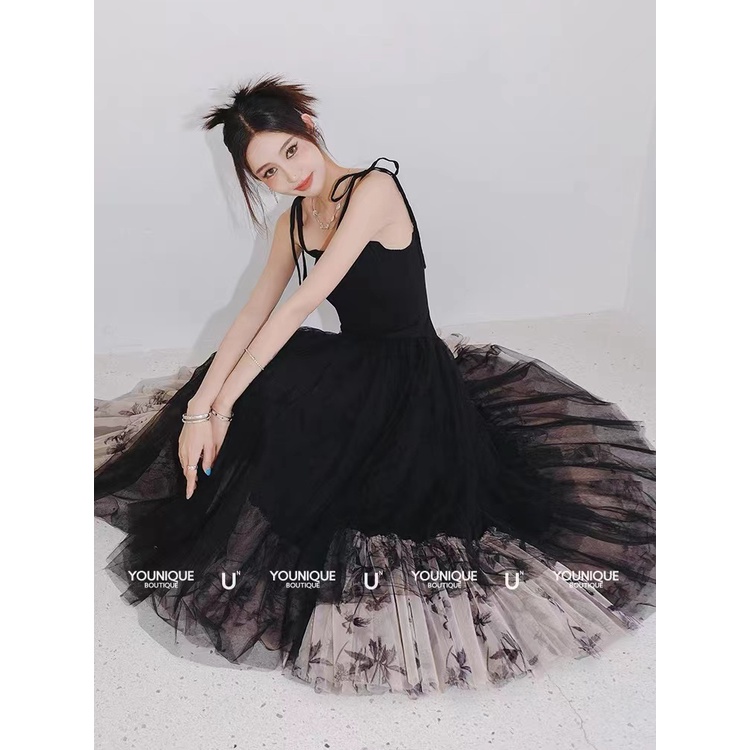 Đầm Hai Dây Màu Đen Phong Cách Retro Quyến Rũ Cho Nữ