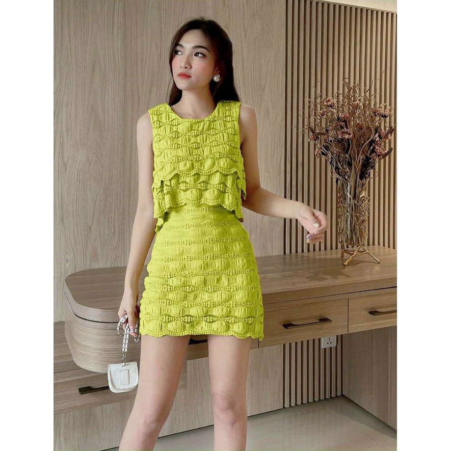 (Sale FreeShip) Sét len ren nữ cao cấp,sét áo crop top tầng mix chân váy ôm,hàng loại 1 lên from chuẩn