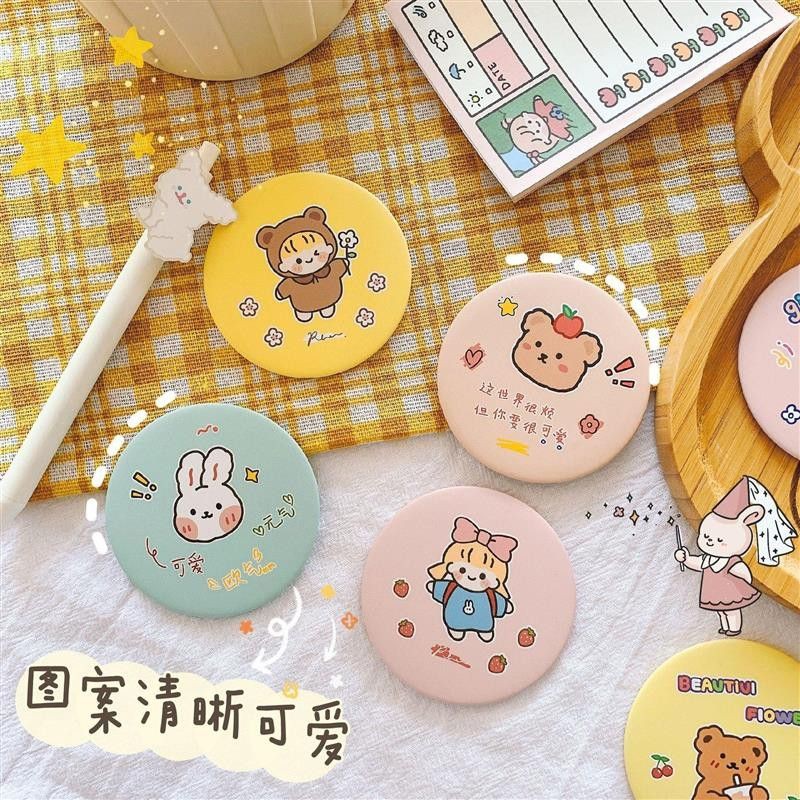 Gương trang điểm mini siêu cute cầm tay bỏ túi Hàn Quốc tiện lợi viền kim loại Shopi