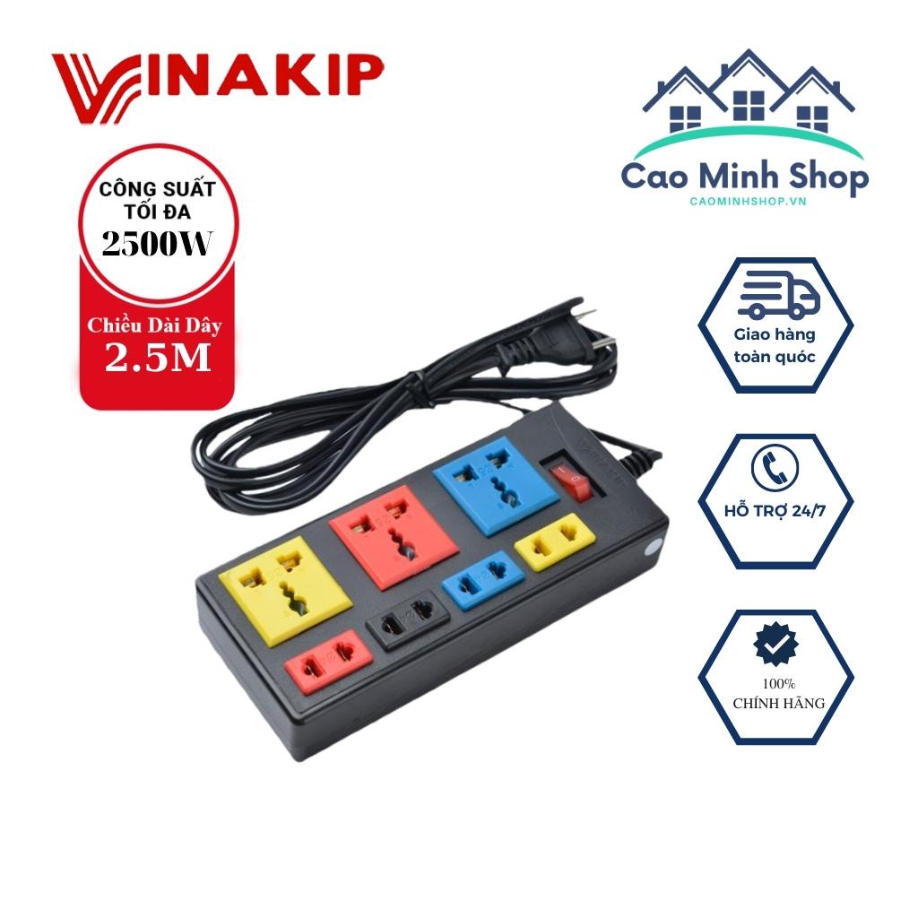 Ổ cắm điện Vinakip OC51 dây dài 2.5m, 7 lỗ cắm phù hợp các loại phích cắm, nhựa chống cháy, an toàn cho người sử dụng