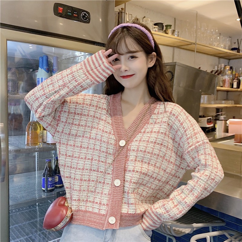 Hàng Sẵn_ Áo khoác len cardigan kẻ sọc  phong cách Hàn mẩu mới ulzzang