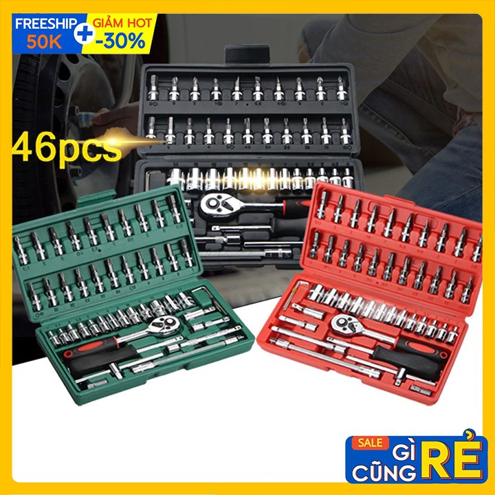 Bộ dụng cụ sửa chữa 46 chi tiết - Bộ dụng cụ mở bu lông ốc vít, sửa chữa ô tô xe máy