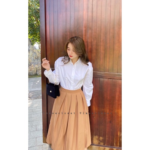 Áo kiểu tay phồng Hàn Quốc Uimee closet chất liệu kate dày dặn freesize