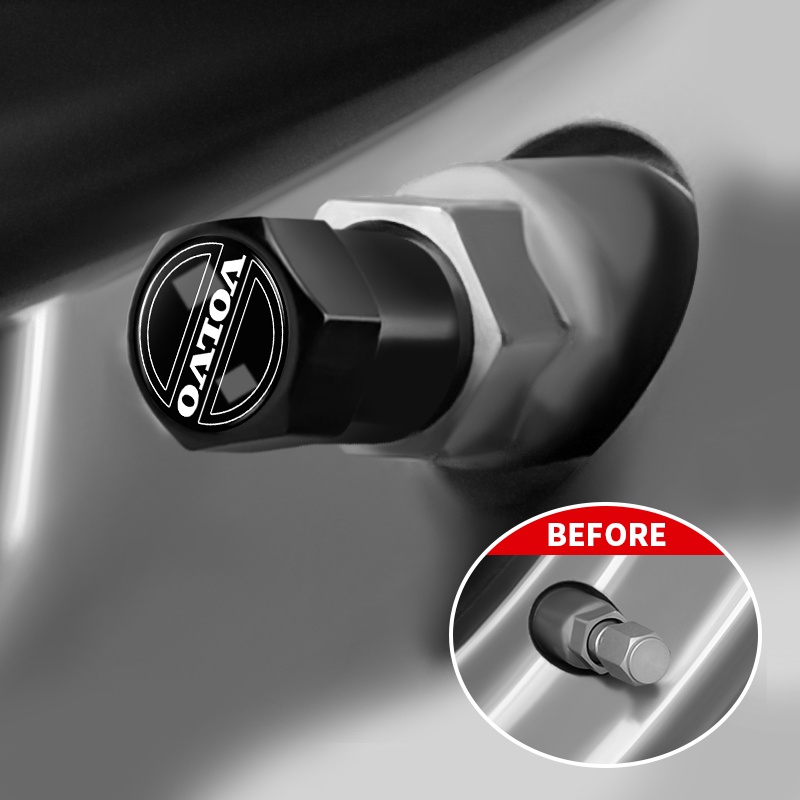 Set 4 Nắp Đậy Lốp Xe Hơi Hình Lục Giác Bằng Kim Loại Màu Đen / Bạc Cho Volvo XC60 XC80 XC90 V40 V60 S60L S80