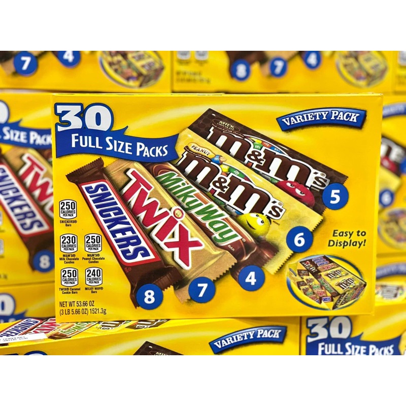 Kẹo socola M&M hộp 30 Packs full size - M&M MARS CHOCOLATE VARIETY PACK - 1.521 Kg
