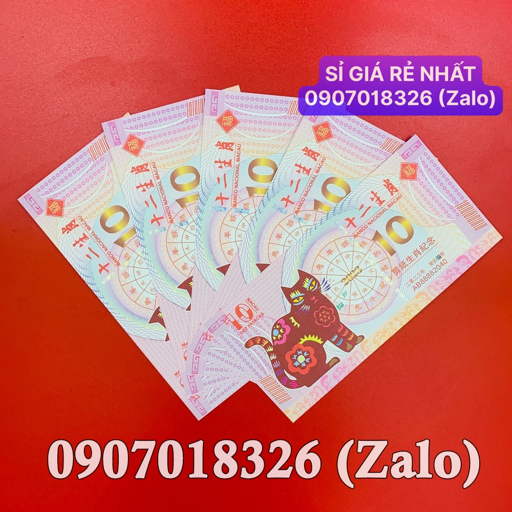 Combo 10 Tờ Seri đẹp có tờ FULL 8, Tiền 10 Đô La của Macao in hình con Mèo tặng Tết Mão, tặng bao lì xì
