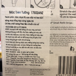 Móc dán tường vuông Command 3M 17502 - 225gr (vỉ 3 cái)