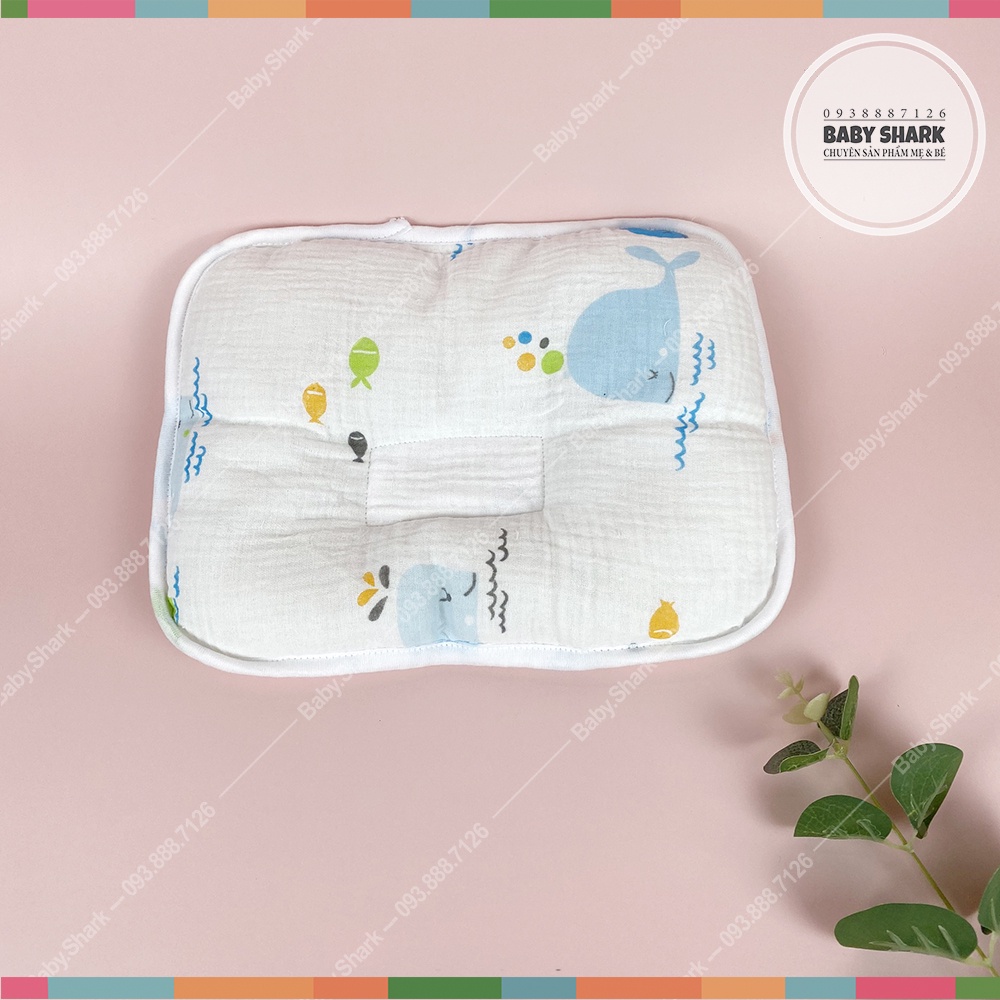 Gối xô cotton Hàn Quốc, thấm hút mồ hôi, chống bẹp đầu dành cho bé sơ sinh 0 đến 3 tháng