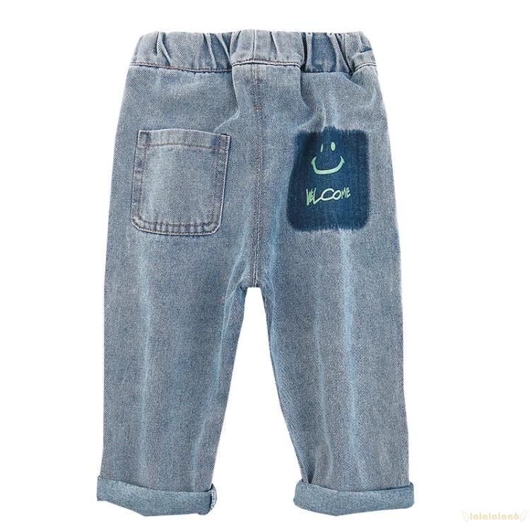 Quần Denim Lưng Thun Có Túi In Hình Mặt Cười Cho Bé Laa6