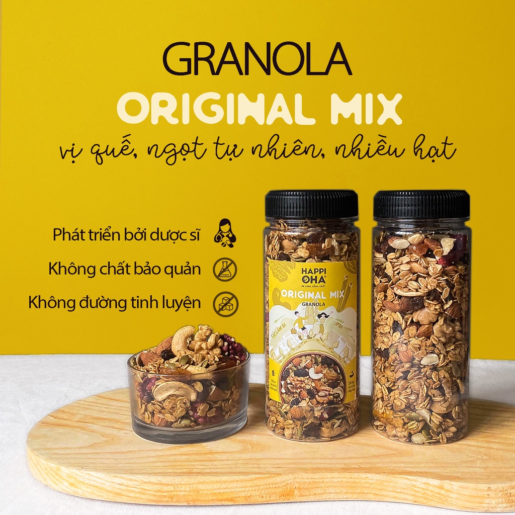 Granola Original Mix HAPPI OHA - Ngũ Cốc Ăn Sáng/Ngũ Cốc Ăn Kiêng Không Đường Tinh Luyện