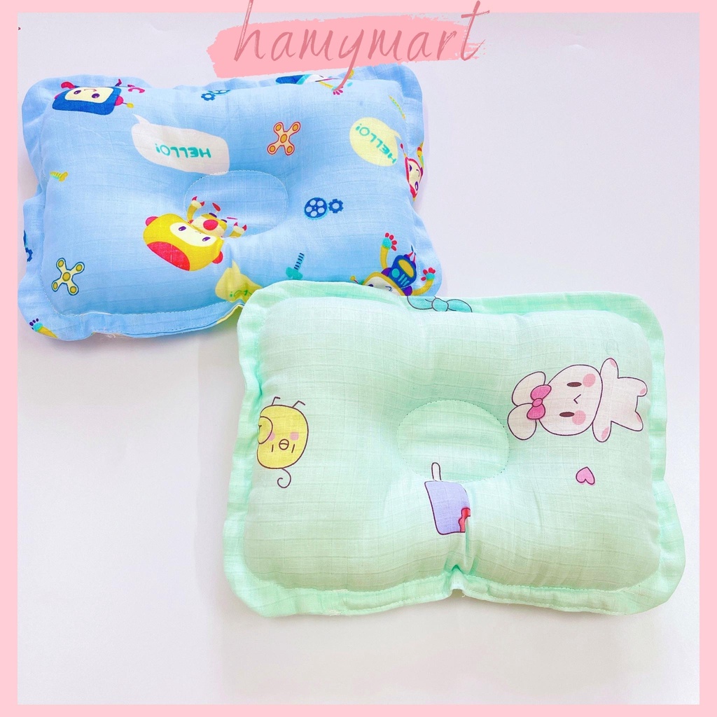 Gối lõm sơ sinh Hamymart chống bẹp đầu bông lông vũ siêu mềm cho bé ( Ảnh thật)