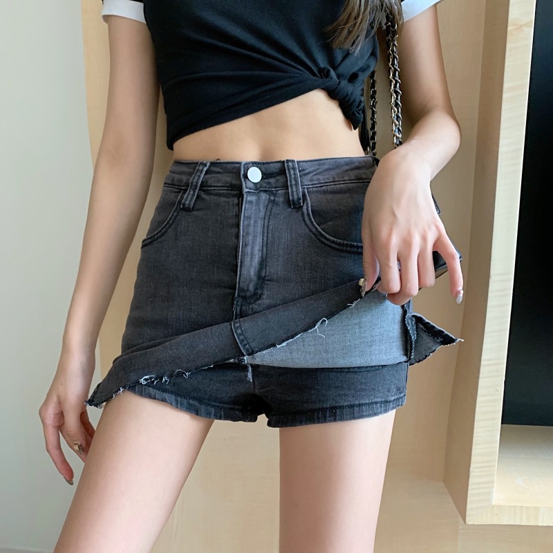 Chân Váy Denim Lưng Cao Xẻ Tà Thời Trang