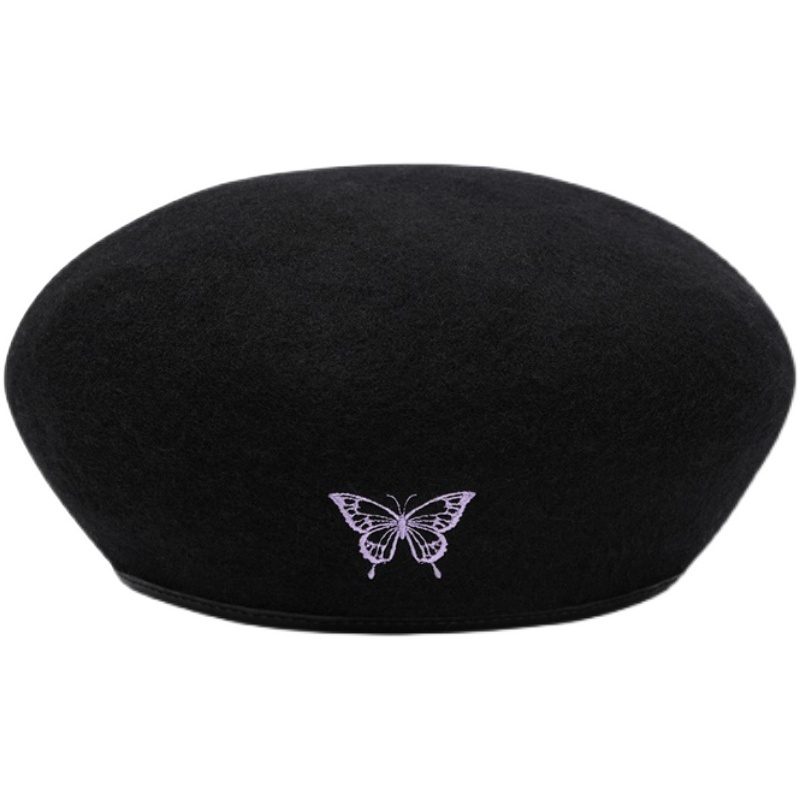Mũ nồi MG STUDIO vải len thêu họa tiết bướm thời trang