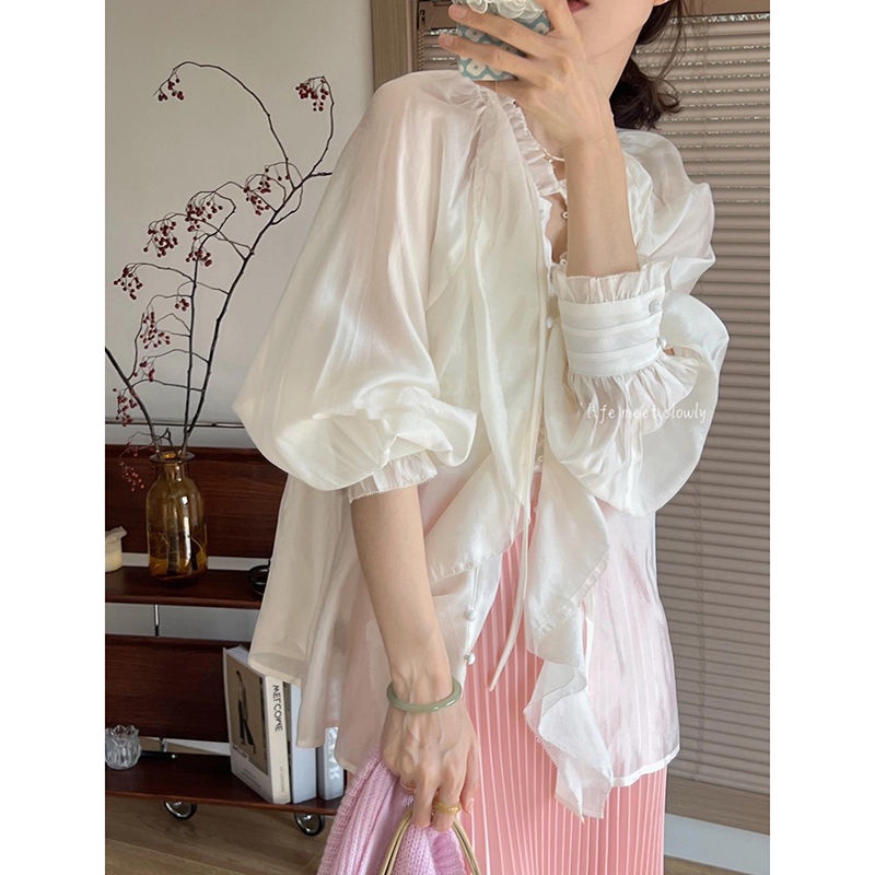 [Spot] Áo Sơ Mi Mỏng Tay Bồng Ngọt Ngào Thời Trang Hàn Quốc Sang Trọng