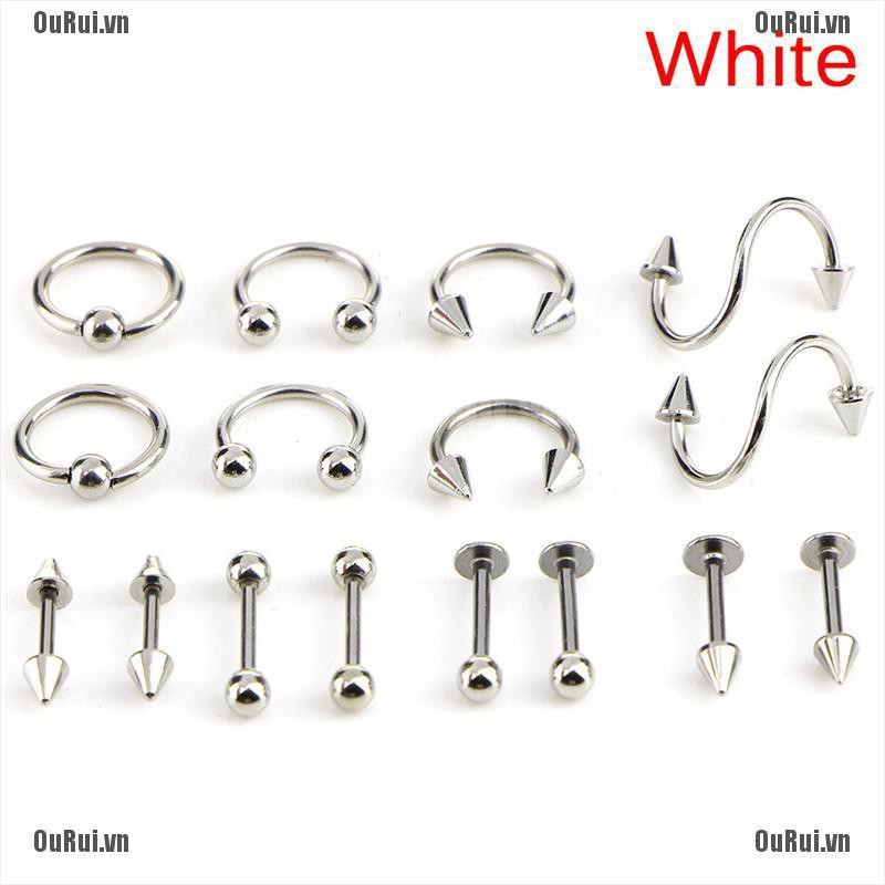 Bộ 16 khuyên xỏ cơ thể thép không gỉ kiểu dáng cá tính