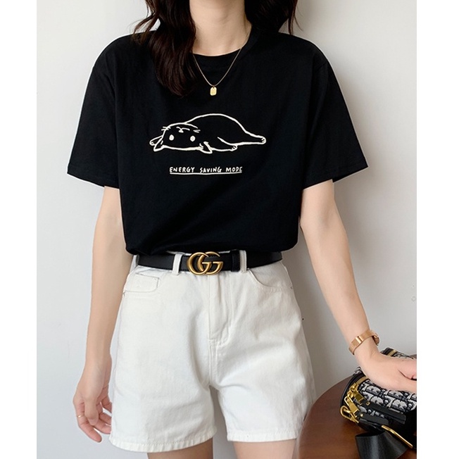 Áo Thun Đen Tay Ngắn Cổ Tròn Dáng Rộng Thời Trang Trẻ Trung 49212