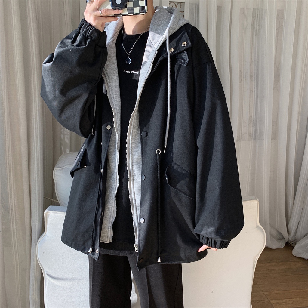 Áo Hoodie Giả Hai Lớp Phong Cách vintage Thời Trang Xuân Thu Cho Nam