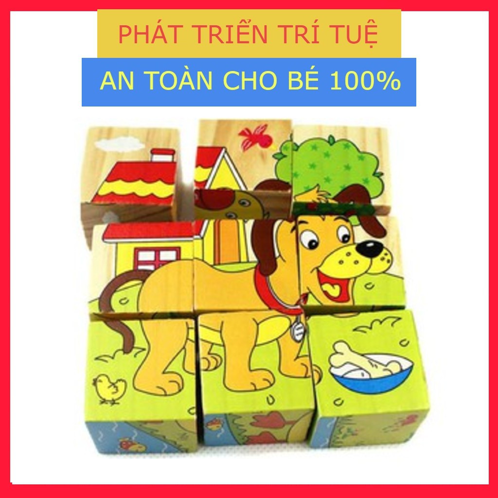 Combo 5 bộ tranh ghép 6 mặt 9 mảnh cho Bé (Đồ chơi gỗ thông minh)