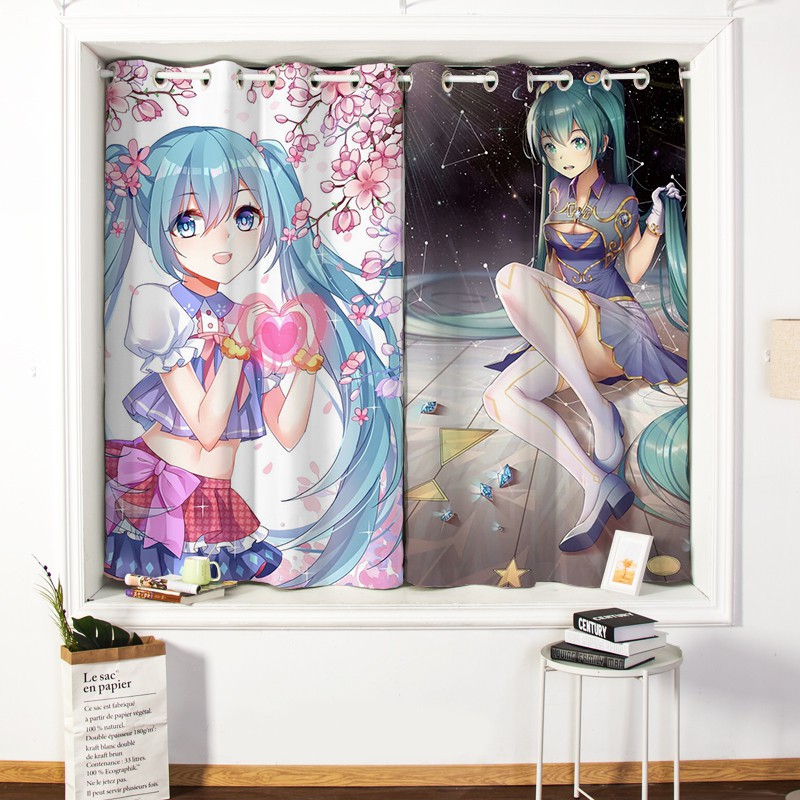Rèm Cửa Ngắn Che Nắng Cửa Sổ Phòng Ngủ In Hình Hatsune Miku Hai Chiều Không Cần Khoan Dễ Lắp Đặt Phong Cách Bắc Âu