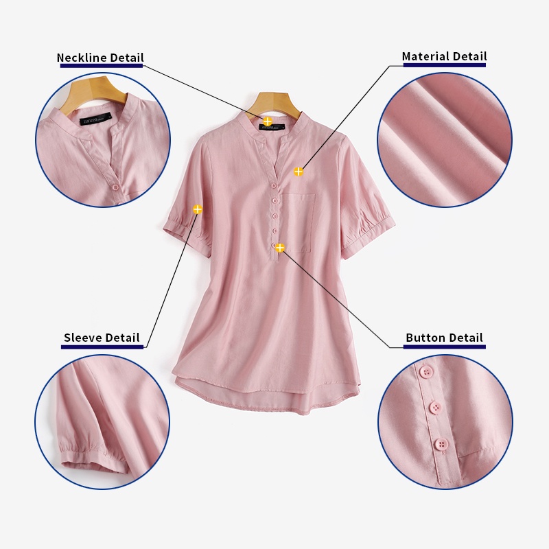 Áo sơ mi ZANZEA tay lửng 3/4 cài nút màu trơn thời trang vintage cho nữ