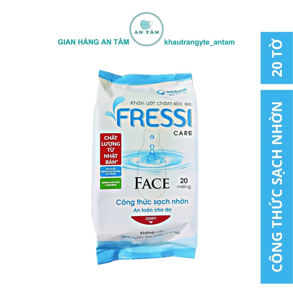 Khăn ướt mini Unicharm Fressi Care chăm sóc da với công thức sạch nhờn, không chứa cồn, chất lượng từ Nhật Bản, 20 miếng
