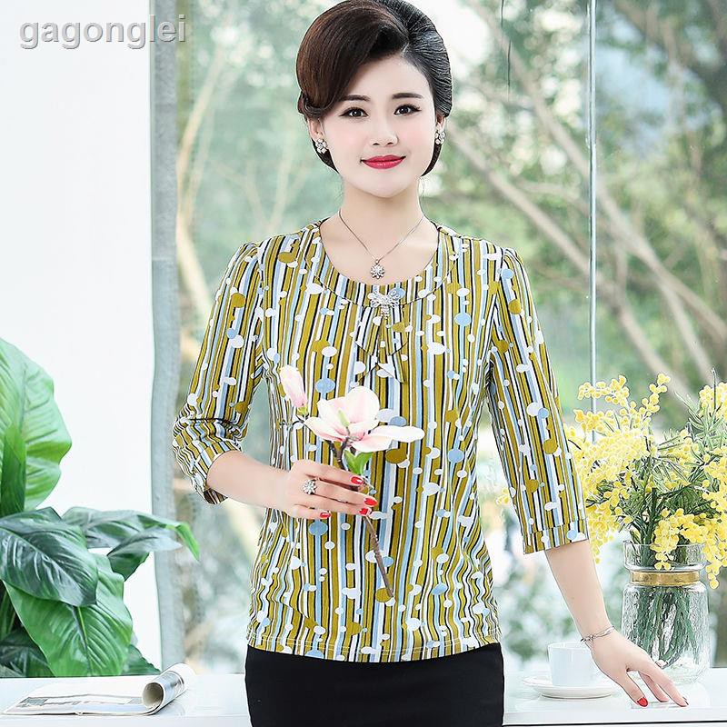 Áo Thun Tay Lửng Thời Trang Xuân Hè Mới Cho Phụ Nữ Trung Niên 40-50 Tuổi