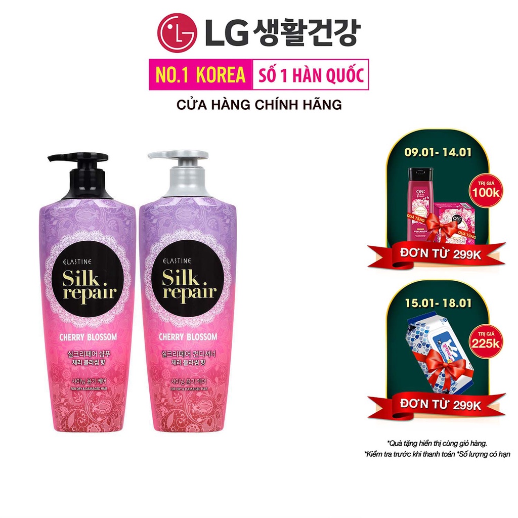 Bộ đôi gội xả chăm sóc và nuôi dưỡng tóc Elastine Silk Repair - Hương Hoa Anh Đào