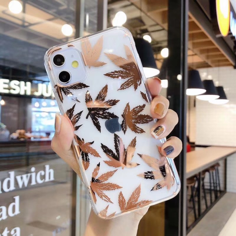 Golden hemp leaf Ốp lưng điện thoại iPhone11 Ốp lưng 11Promax 7Plus 7 8 8 X XR XSmax SE2020 Ốp lưng điện thoại Iphone vỏ mềm