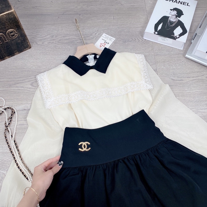Set áo tơ phối màu mix chân váy Chanel sang chảnh💥💥💥 | BigBuy360 - bigbuy360.vn