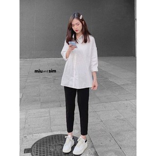 Áo sơ mi trắng trơn basic unisex - áo sơ mi túi ngực form rộng -