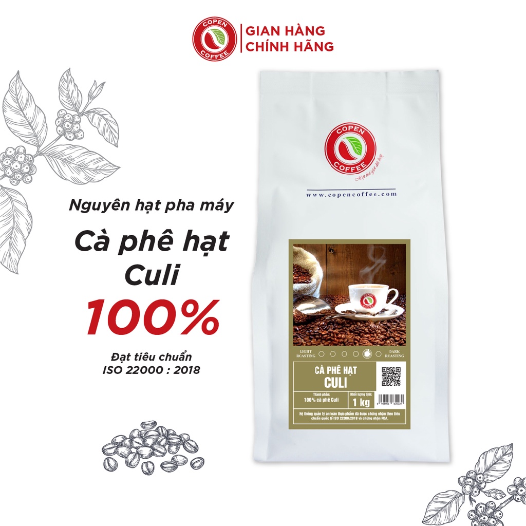 Cà phê hạt rang mộc Culi - Copen Coffee 1kg, đắng đậm, hậu vị sâu