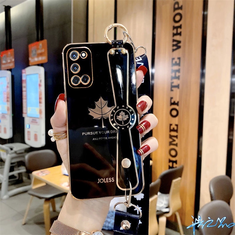 Ốp Điện Thoại Họa Tiết Lá Phong Có Dây Đeo Cho Oppo A5S A12 A3S A31 A53 A9 A5 2020 A15 A15S A92 A52 A12E