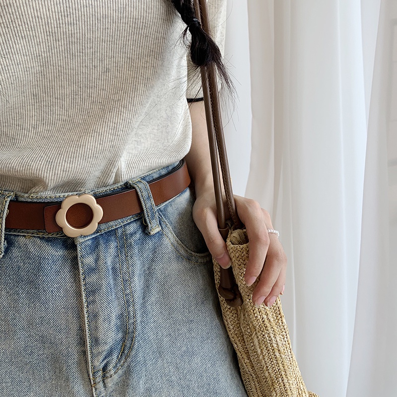 Thắt Lưng Da PU Đính Hoa Kiểu Harajuku Đơn Giản Dễ Phối Đồ