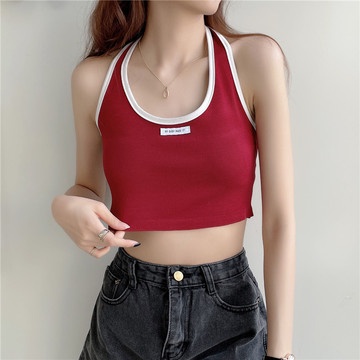 Áo Tank Top Dệt Kim Cổ Yếm Dáng Ngắn Thời Trang Mùa Hè Cho Nữ 2021