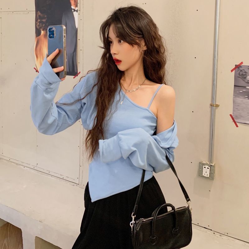 Bộ Áo Khoác + Áo Hai Dây Màu Sắc Trơn Quyến Rũ Thời Trang Mùa Thu