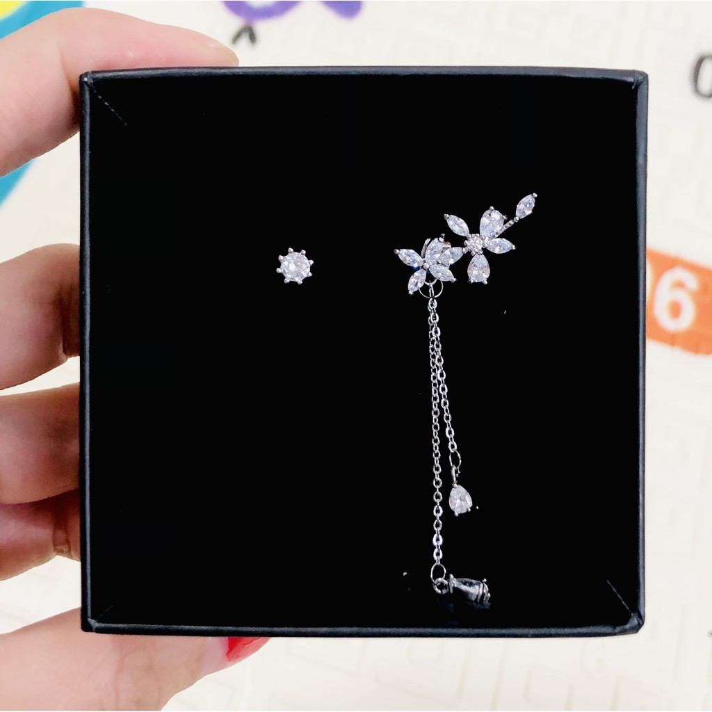 BÔNG TAI BẠC TA NƠ ĐÁ HOA TAI BẠC NGUYÊN CHẤT TRANG SỨC CAO CẤP NO.93 ACCESSORY